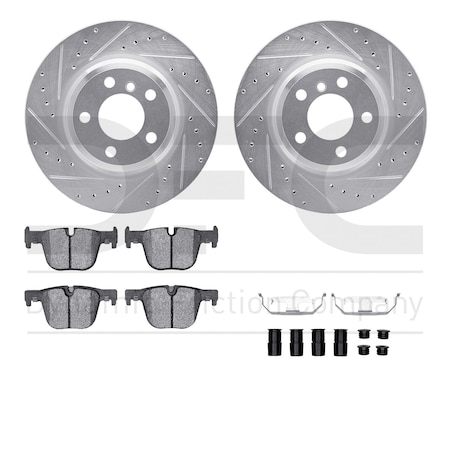 Dynamic Friction Co DFC Rotors-Drilled & Slotted-Silver w/ EURO 5000 Ceramic Brake Pads Incl Hdw 7612-31094