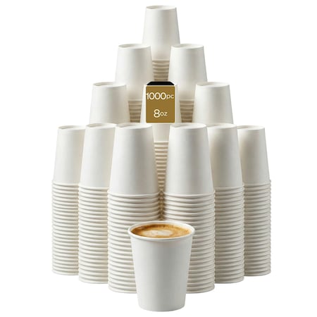 Eco Harmony Products Paper Cup, Single Wall, 80mm, Hot and Cold Beverages, White, 8oz, 1000PK 804644