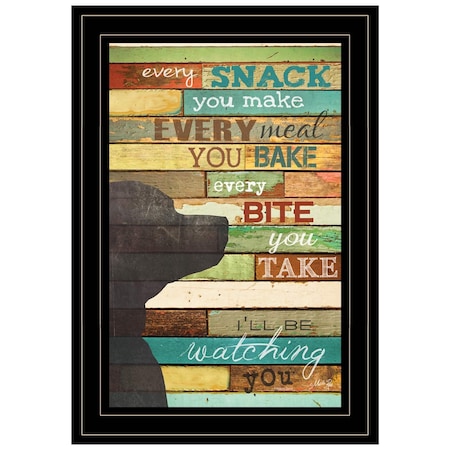 Homeroots Colorful Dog Watching You Snack Black Framed Print Wall Art 406555