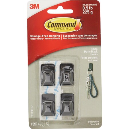 Command Small Matte Black Decorative Hook 4 Hooks 5 Strips 17032MB-4ES