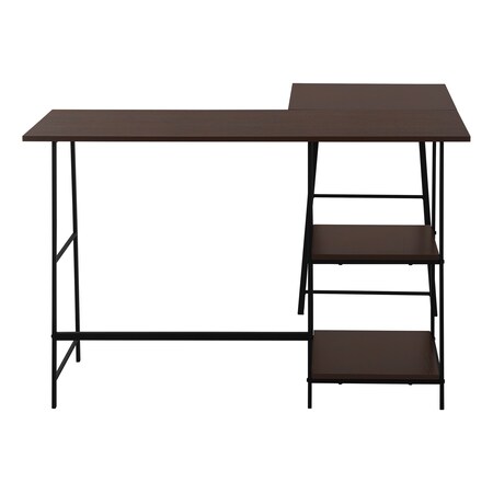 Homeroots 47" Espresso and Black Wood and Metal Corner Trestle Computer Desk 489992
