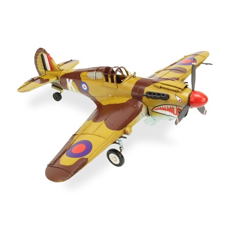 Homeroots 6" Yellow and Brown Metal Hand Painted 1941's P-40 Fighter Model Airplane 489449
