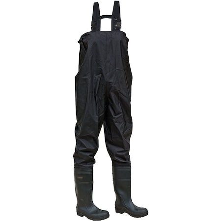 Ironwear Slip Resistant Waterproof PVC/Nylon Chest Waders with Steel Toe, Black, 11 9272-S-11