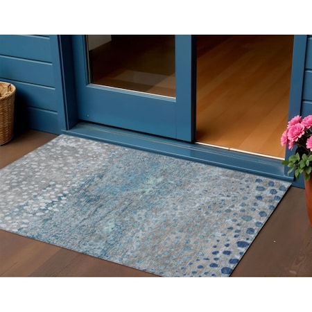 Homeroots 3' X 5' Gray And Silver Abstract Washable Indoor Outdoor Area Rug 609456
