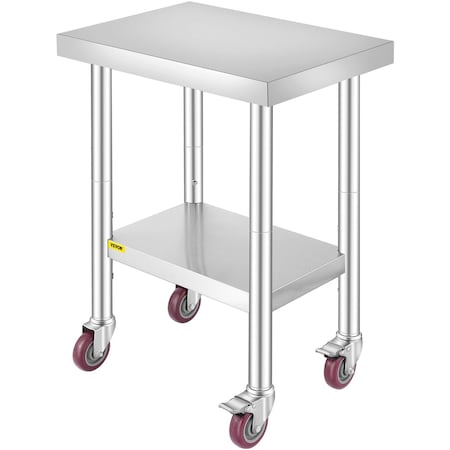 Vevor Stainless Steel Work Table Commercial Prep Table 24x18 Inch With 4 Casters GZT61*45*85
