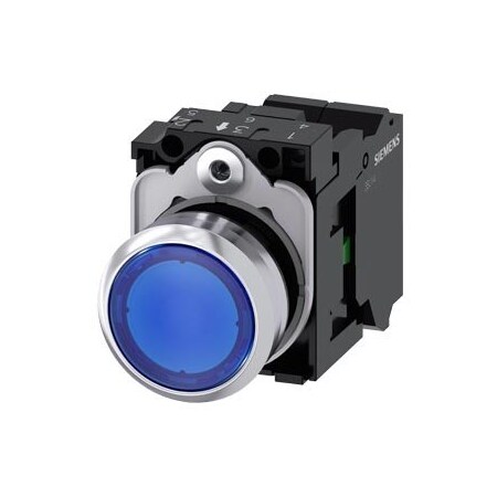 Siemens Illuminated pushbutton, 22 mm, round, metal, shiny, blue 3SU1152-0AB50-3BA0-ZY13