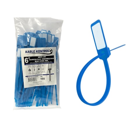Kable Kontrol Write On Zip Tie Tags, 6in L, 40 Lbs Strength, 1-3/8in x 5/8in Flag Size, 100Pcs, Yellow, 100PK CTWO-NF-6-40-YW