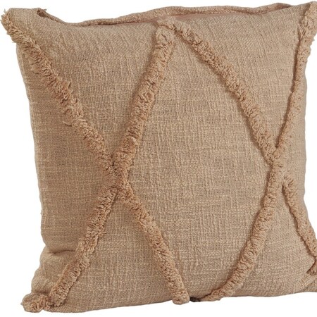 Homeroots Set of Two Tan Diamond Cotton Throw Pillow With Fringe, 2PK 554589