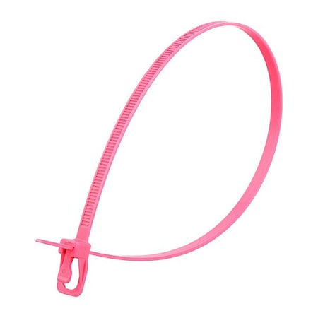 Retyz Reusable Cable Ties, 14 in L, 87 mm Max Bundle Dia., Fluorescent Pink, Nylon 6/6, 50 lb Strength EVT-S14FP-TA