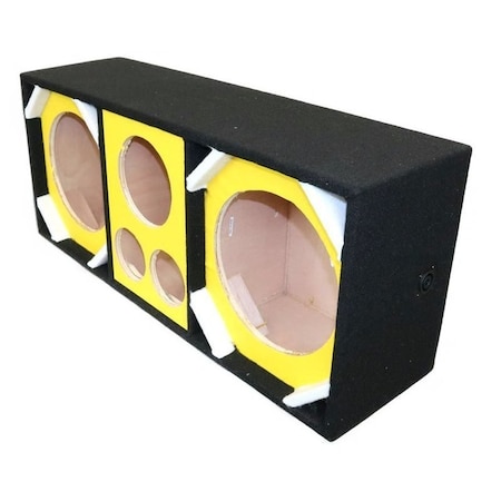 Deejay Led Two 10-in Woofers plus Two Tweeters and One Horn YELLOW Empty Chuchera Speaker Enclosure w/Quad Por D10T2H1YELLOW