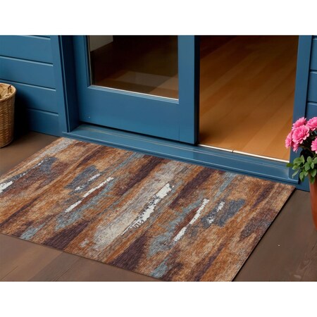 Homeroots 3' X 5' Copper Rust And Ivory Abstract Washable Indoor Outdoor Area Rug 612491