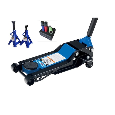 K-Tool International Service Jack 3.5 Ton Low Profile/Jack Stands 6 Ton/Wheel Socket Set 3 Pc Kit KTIXD13002KIT