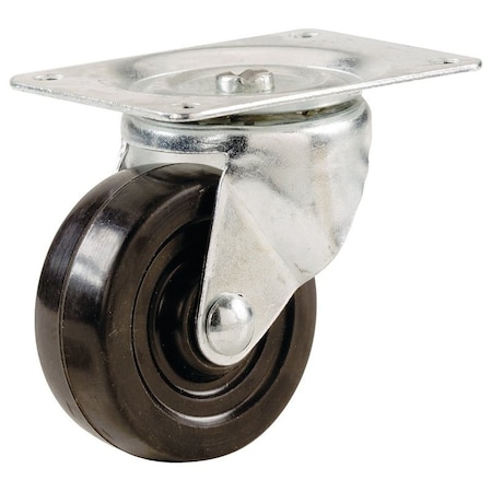 Shepherd Hardware Swivel Caster, 2-1/2 in Dia Wheel, 1-1/8 in W Wheel, Rubber Wheel, 100 lb 9478