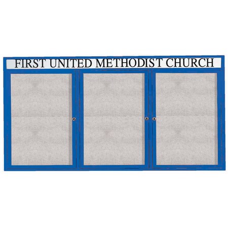 Aarco Outdoor Enclosed Bulletin Board w/ Al Frame Header, Powder Coated Blue, Neutral 36''Hx72''W ODCC3672-3RHB