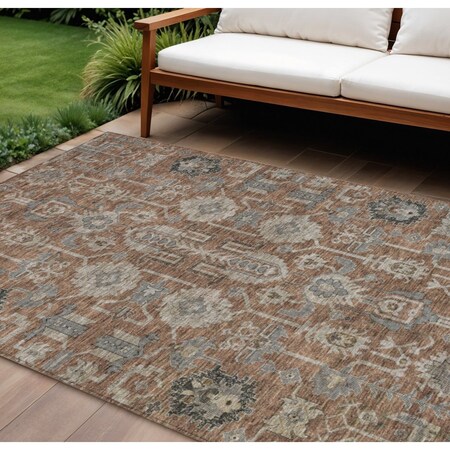 Homeroots 9' X 12' Brown Gray And Charcoal Oriental Washable Indoor Outdoor Area Rug 582120