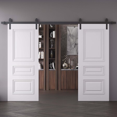 Sartodoors Double Barn Door 60x96 inches White Solid Core Modern Interior ROYAL9833DB-B-EMAL-6096