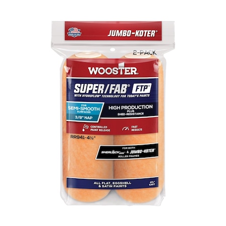 Wooster RR941 4.5 in. Jumbo-Koter Super Fab Ftp 0.37 in. Roller Cover, 2PK 71497177339