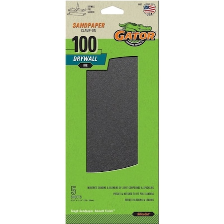 Gator Sandpaper, 11-1/4 in L, 4-1/4 in W, 100 Grit, Medium, Silicone Carbide Abrasive 4487
