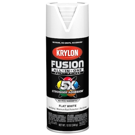 Krylon 12 Oz K02730007 White Fusion All-In-One Paint & Primer Spray Paint, Flat K02729007