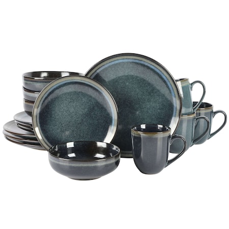 Laurie Gates Novara 16 Piece Round Stoneware Dinnerware Set in Blue 113992.16