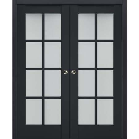 Sartodoors Sliding French Double Pocket Doors with Frosted Glass 64x84 (2* 32x84) Solid Core Modern Interior VEREGIO7412DP-ANT-6484