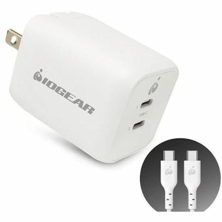 Iogear GEARPOWER DUAL USB-C 65W CHARGER, PPS, GAN, CABLE INCLUDED, GPAWC65W