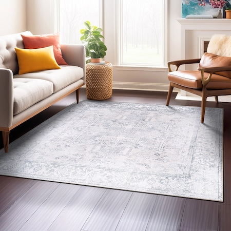 World Rug Gallery Vintage Inspired Distressed Machine Washable Area Rug 6 ft 7 in x 6 ft 7 in Square Blue 6031BLUE6SQ