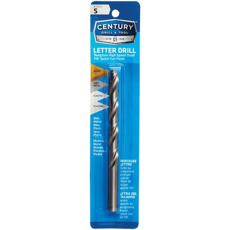 Century Drill & Tool Letter S Tungsten High Speed Steel Quick-Cut Point Drill Bit 11619