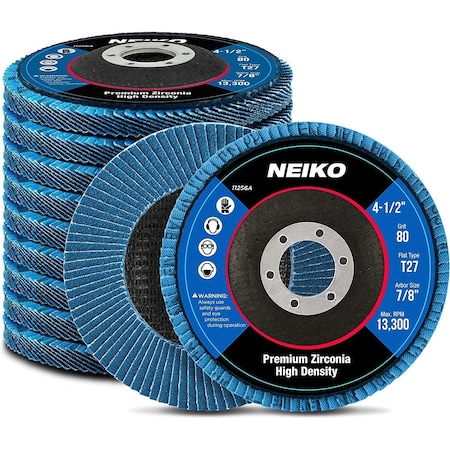 Neiko Zirconia Flap Disc, 80 Grit, Flat Type #27, 10 Pack 11256A
