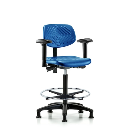 Blue Ridge Ergonomics Poly Chair, High Bench, Tilt, Arms, Foot Ring, Glides, Blue BR-PHBCH-RG-T1-A1-CF-RG-BLU