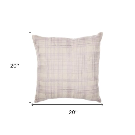 Homeroots 20" Ivory Check Cotton Blend Throw Pillow With Embroidery 549440