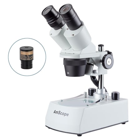 Amscope SE306 Compact Multi-Lens Binocular Stereo Microscope 20X-40X w/1MP Digital Eyepiece Camera, Angled H SE306R-P-LED-E