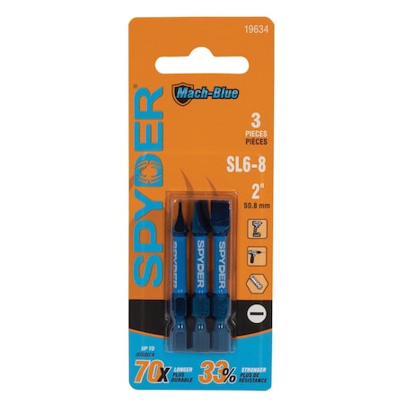 Spyder SL6-8 x 2-Inch Mach-Blue Driver Bit, 3PK 19634