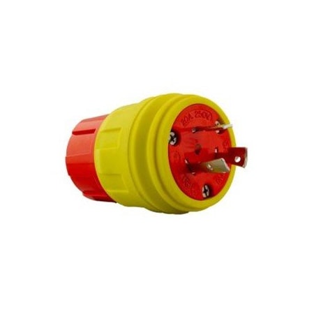 Ericson Watertight Locking Plug, L6-20P, 20 A, 250V AC, Single Phase, 2 Pole, Yellow 2312-PW6P-AM