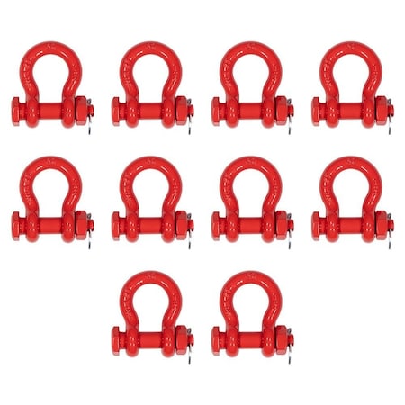 Mytee Products 10Pcs 1/2in Anchor Shackle Forged Carbon Steel w/Safety Screw Pin 4,000lbs WLL, 10PK SHACKLE-ANCHOR-BT-12x10