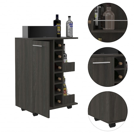 Homeroots Espresso Rolling Bar Cart With Wine Storage 477742