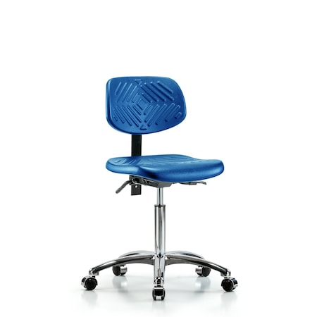Blue Ridge Ergonomics Poly Chair Chrome, Med Bench, Tilt, Casters, Blue BR-PMBCH-CR-T1-A0-NF-CC-BLU