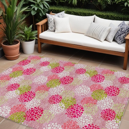 Homeroots 9' X 12' Pink Green And Ivory Polka Dot Washable Indoor Outdoor Area Rug 594278