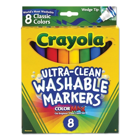 Crayola Ultra-Clean Washable Markers, Fine/Broad Wedge/Chisel Tips, Assorted Colors, 8PK 58-7208