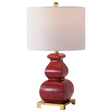 Jonathan Y Vienna 25.5 in. Transitional Ceramic and Metal Gourd LED Table Lamp, Burgundy/Brass Gold JYL3049D