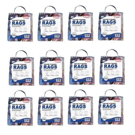 Supremeplus New Color Knit T-Shirt Cleaning Rags, 2 lbs. Bag, Pack of 12, 12PK SP-6860