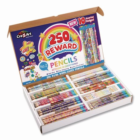 Cra-Z-Art Pencils Motivational Classpack, No 2 Black Lead, Assorted Barrels, 10 Designs, 250 Pencils 740171