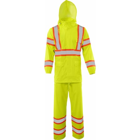 Ironwear Hi Vis 2 Piece Rain Suit PU/Polyester Reflective Jacket and Pants, Large 9625-L-LG