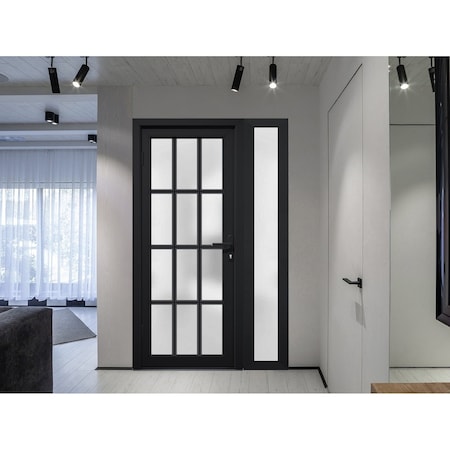 Vdomdoors Front Exterior Prehung FiberGlass Door Frosted Glass / Manux 8312 Matte Black / Sidelight Exterior MANUX8312EXD-BLK-W36+16 x H80-RH
