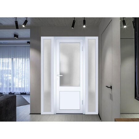 Vdomdoors Front Exterior Prehung FiberGlass Door Frosted Glass / Manux 8422 White Silk / 2 Sidelight Exterior MANUX8422EXD-WS-W12+36+12 x H80-LH