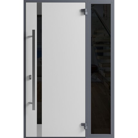 Vdomdoors Front Exterior Prehung Steel Door Ronex1011 Grey Sidelight Exterior Window Sidelite Stainless RONEX1011EXD-GRE-W36+16 X H80-LH-I