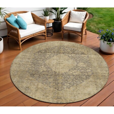 Homeroots 8' Brown And Beige Round Medallion Washable Indoor Outdoor Area Rug 616450