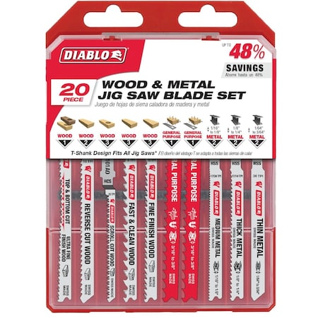 Diablo 20-Piece T-Shank Jig Saw Blade Set for Wood and Metal DJT20S