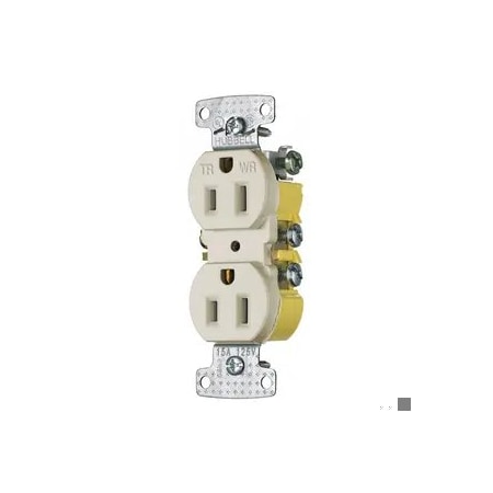 Hubbell Wiring Device-Kellems Straight Blade Receptacle, 5-15R, 15 A, 125V AC, 2 Pole, 3 Wire, Surface Mount, Grounded DR15STLA