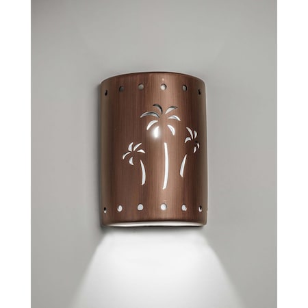 Luxury Lighting Mirage Flats 13 in Ceramic Outdoor Wall Light, Palm Tree Cutouts, Rubbed Copper Paint Finish, 2PK (2) 102-22B-ACop-ud-7-17
